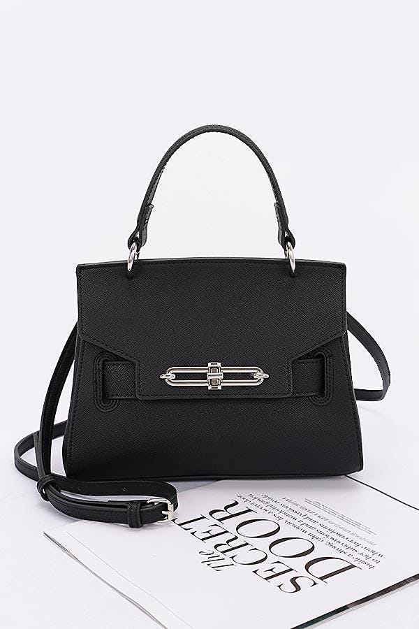 Iconic Design Top Handle Bag in Premium Pebbled Faux Leather -- Black or PinkCream