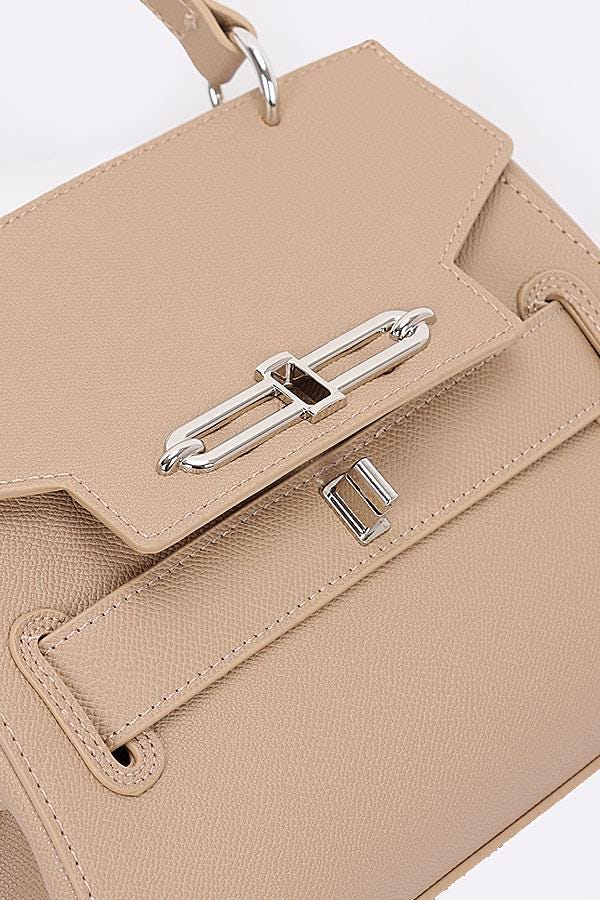 Iconic Design Top Handle Bag in Premium Pebbled Faux Leather -- Black or PinkCream