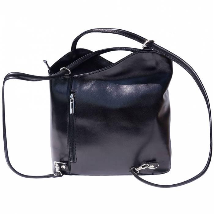 Handmade Italian Leather Convertible Tote Backpack - Polished Black