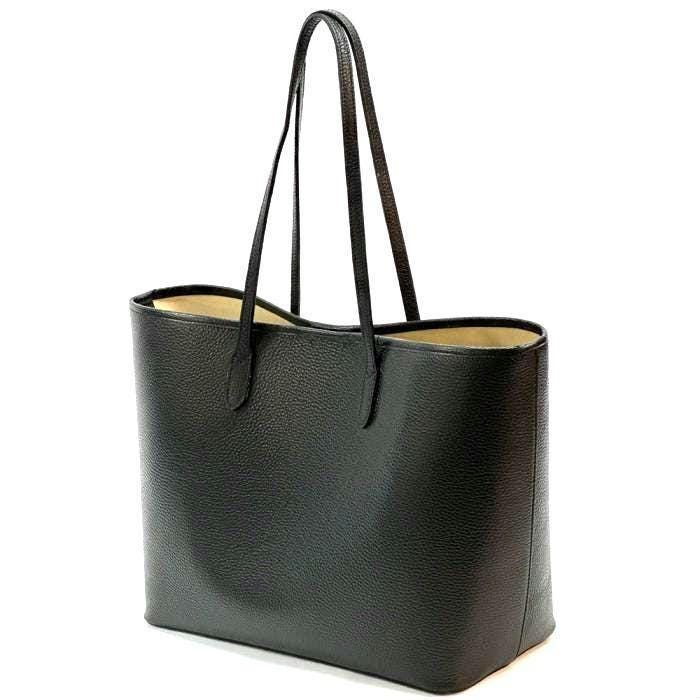 Classic Full-Grain Premium Black Leather Tote Bag, minimalist aesthetic. Essential