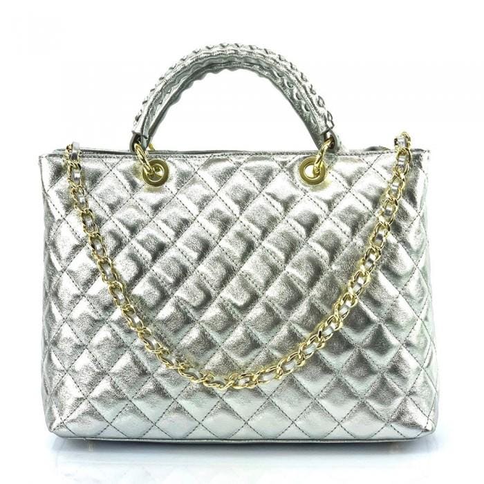 Quilted Leather Tote Bag: Diamond Design, Made in Italy