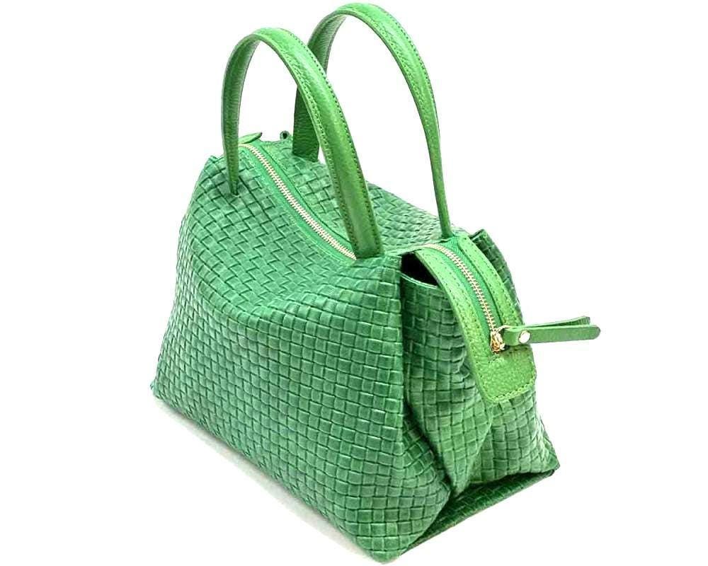Stamped Woven Style Leather, Boston Bag, Handcrafted in Florence, Italy, Free Shipping