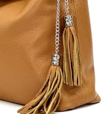 Pebbled Lether Shoulder Bag in Light Moca, Handmade In Italy, Free Shipping