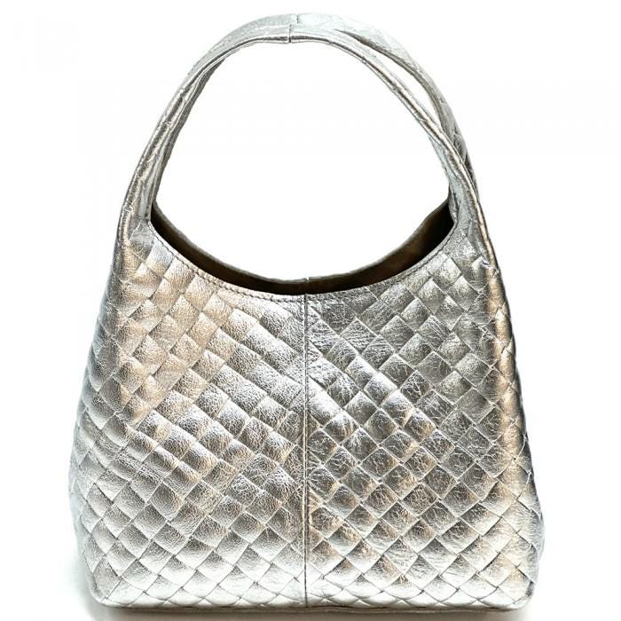 Lux Handmade, Quilted Leather Hobo Bag in Metallic Silver, Made in Italy, Free Shipping