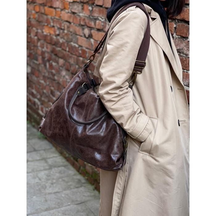 Slouchy Leather Tote in Chocolate  Brown, Made in Italy, Free Shipping