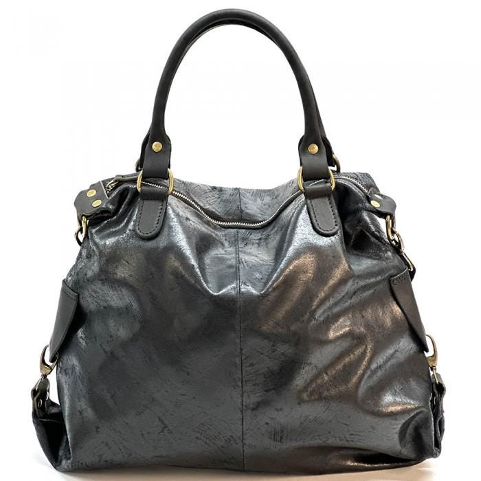 Slouchy, Black Leather Hobo Tote Bag Handmade in Italy, Free Shipping