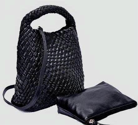 It's Official: Our Luxe. Cruelty Free Weave Tote with pochette is trending this season. Essential. Perfection. In Basic Black. Only 3 left!