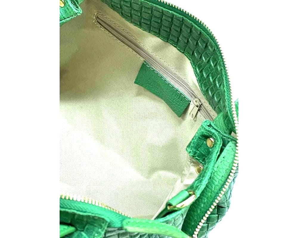 Stamped Woven Leather Boston Bag: Handcrafted Italian Cowhide