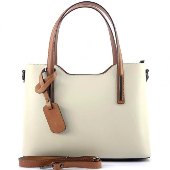 Full Grain, Pebbled, Italian Leather TOTE BAG in Beige with contrasting trim. Gorgeous