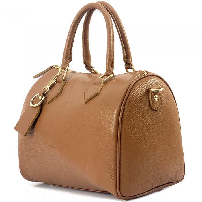Camel-Tan, Full Grain, Pebbled Leather Speedy Bag, Handmade in Italy, Free Shipping