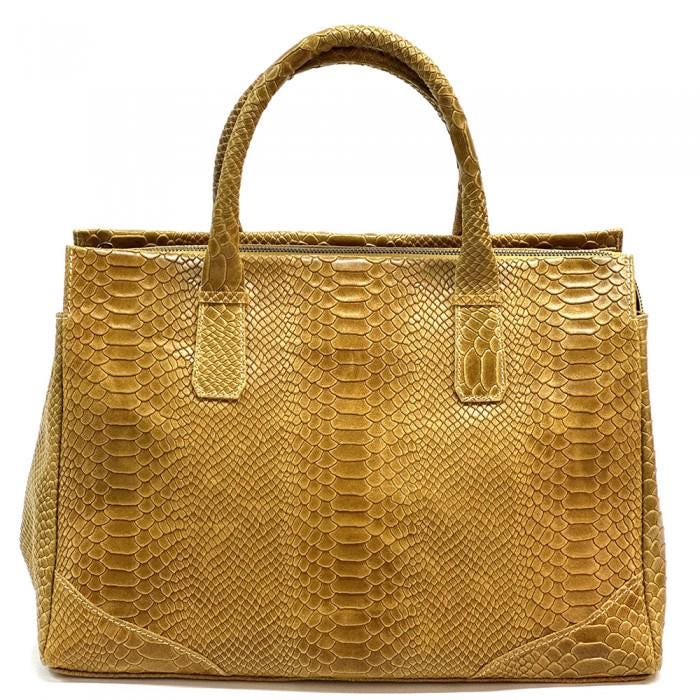 Black Python Printed Luxurious Leather Tote Bag, Unique and Bold Design, Handmade in Italy