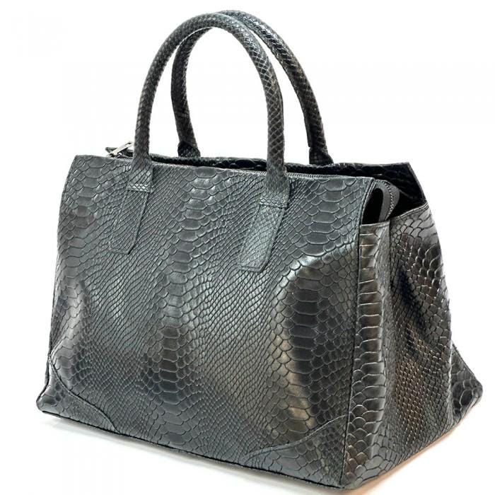 Python Printed Luxurious Leather Tote Bag, Unique and Bold Design, Handmade in Italy