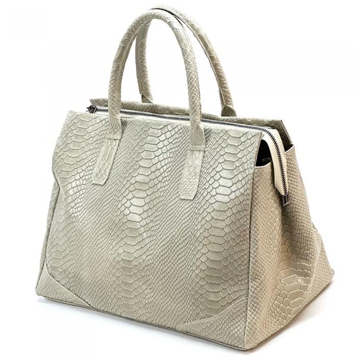 Black Python Printed Luxurious Leather Tote Bag, Unique and Bold Design, Handmade in Italy