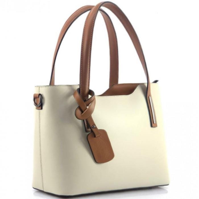 Full Grain, Pebbled, Italian Leather TOTE BAG in Beige with contrasting trim. Gorgeous