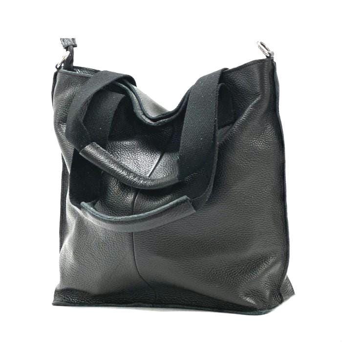 Black Shoulder Slouchy Tote in Soft Leather Handmade Italy. Free Shipping  Gift With Purchase