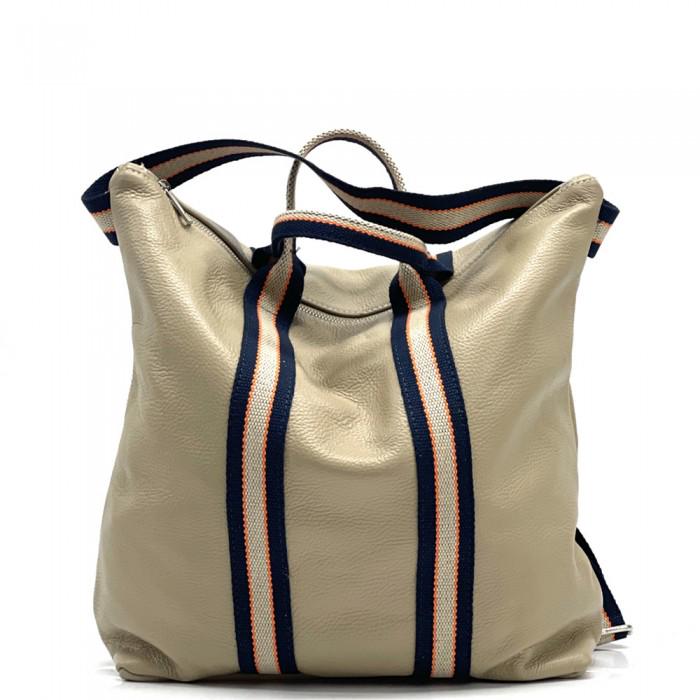 Italian Leather Tote Backpack: Handmade Tricolor Strap Bag