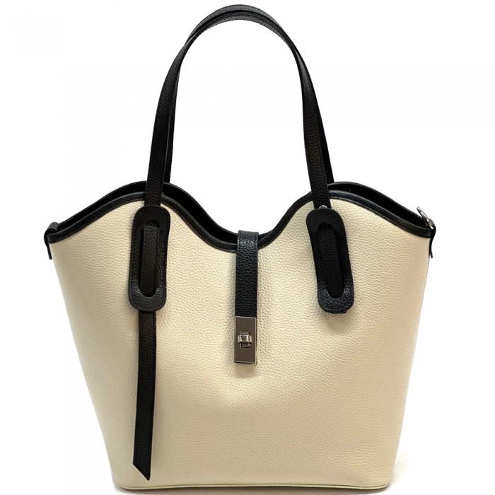 Pebbled Italian  Leather, Scallop Design Tote Bag with contrasting leather trim, Handmade in Italy, Free Shipping