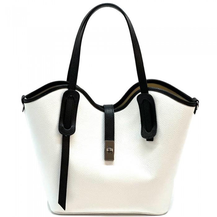 Pebbled Italian  Leather, Scallop Design Tote Bag with contrasting leather trim, Handmade in Italy, Free Shipping
