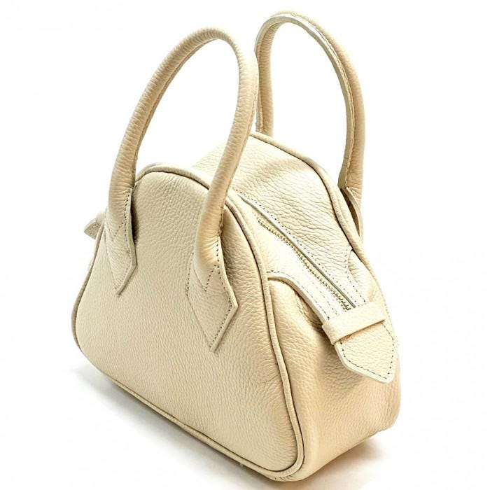 Classic Mini Bowling Bag in Pebbled Leather, Made in Italy,  Free Shipping