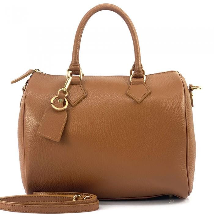 Camel-Tan, Full Grain, Pebbled Leather Speedy Bag, Handmade in Italy, Free Shipping