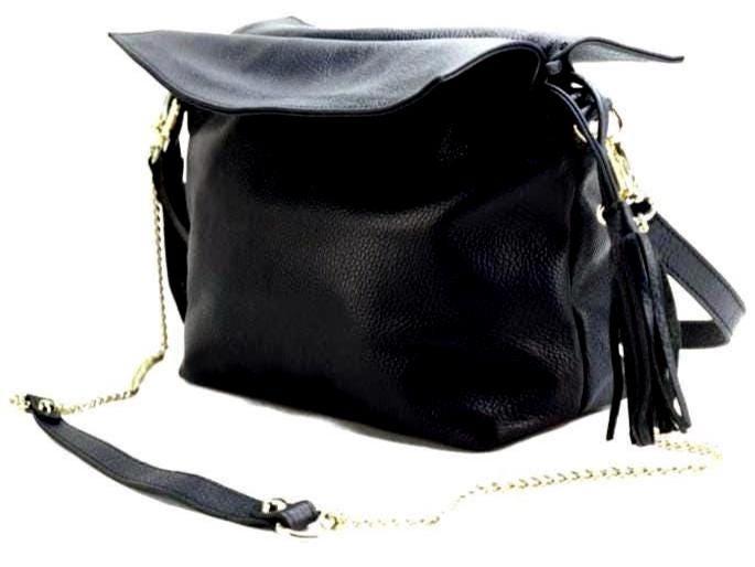 Black Pebbled Leather Bum Bag, Soft Structured Italian Bag