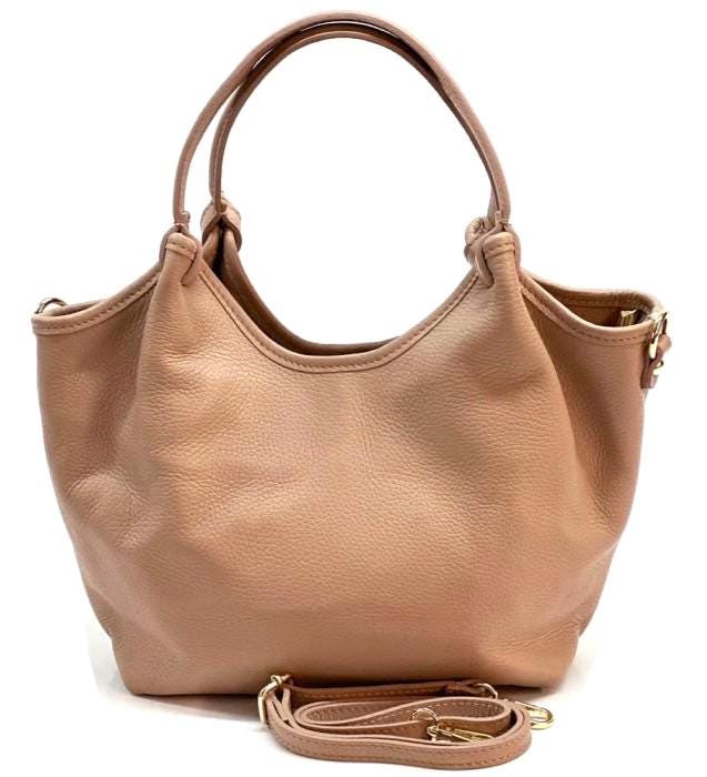 Caramel-colored full-grain leather Tote with Adjustable Shoulder Straps, Handmade in Italy. Free Shipping to the US