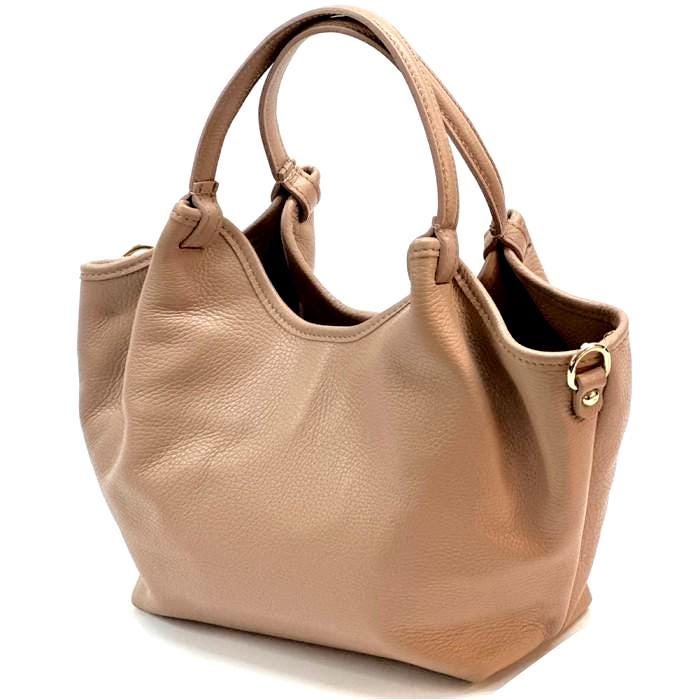 Caramel-colored full-grain leather Tote with Adjustable Shoulder Straps, Handmade in Italy. Free Shipping to the US