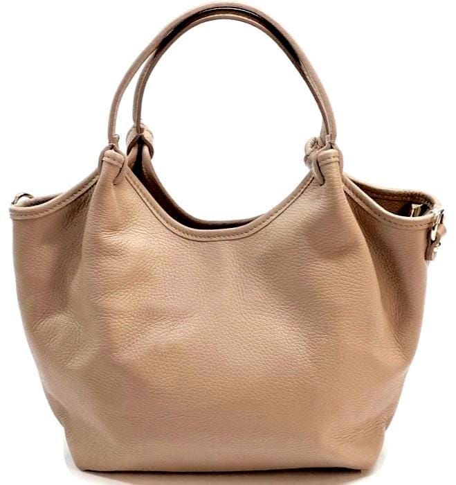 Caramel-colored full-grain leather Tote with Adjustable Shoulder Straps, Handmade in Italy. Free Shipping to the US