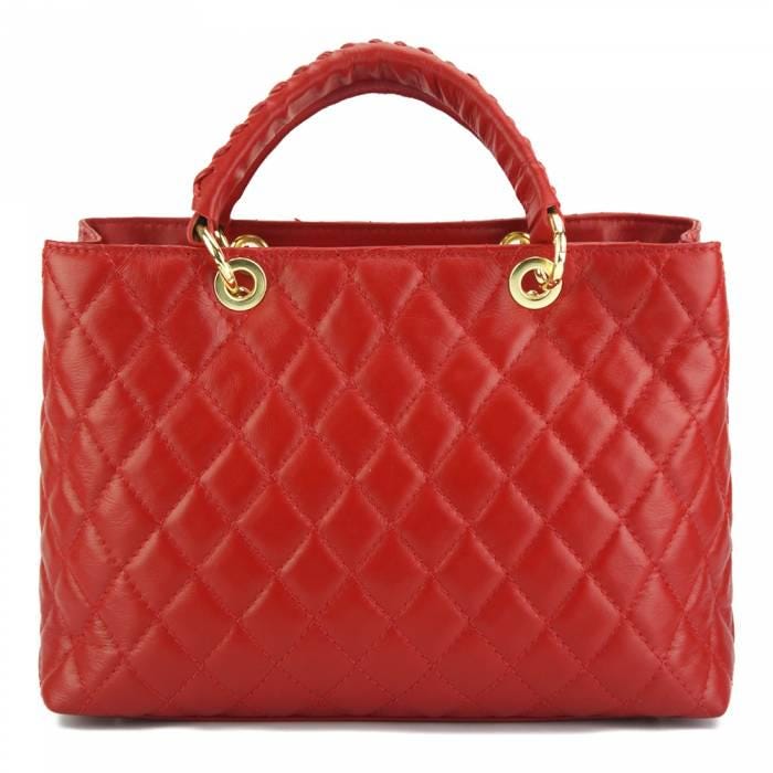 Quilted Leather Tote Bag: Diamond Design, Made in Italy