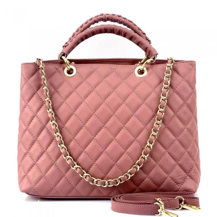 Quilted Leather Tote Bag: Diamond Design, Made in Italy