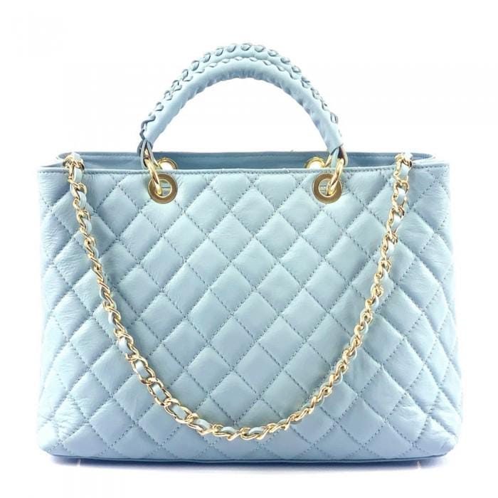 Quilted, Diamond Shape, Leather Tote, Made in Italy, Free Shipping to the US