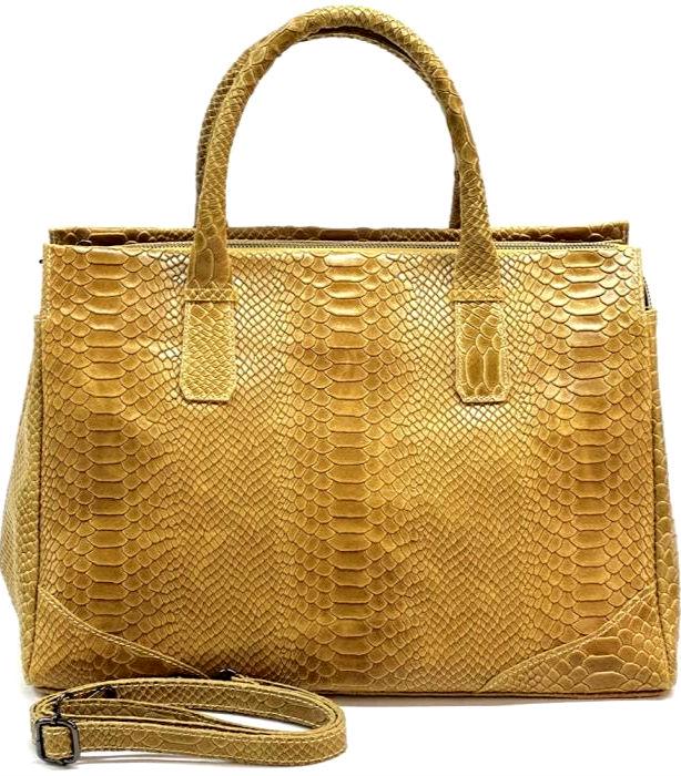 Black Python Printed Luxurious Leather Tote Bag, Unique and Bold Design, Handmade in Italy