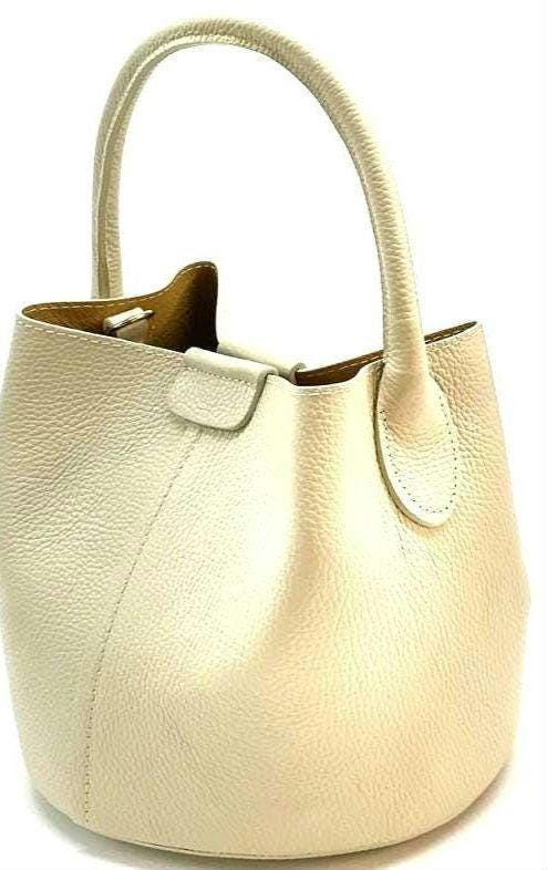 Butter Cream Bucket Bag, Pebbled Leather with Pochete, Made in Italy,  Free Shipping,