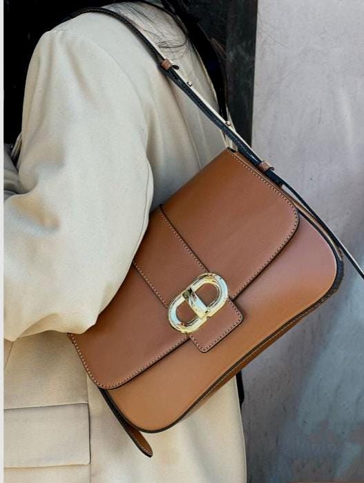 Classic, Crosta Lucida Leather, Shoulder Bag, Made in Italy, Free Shipping