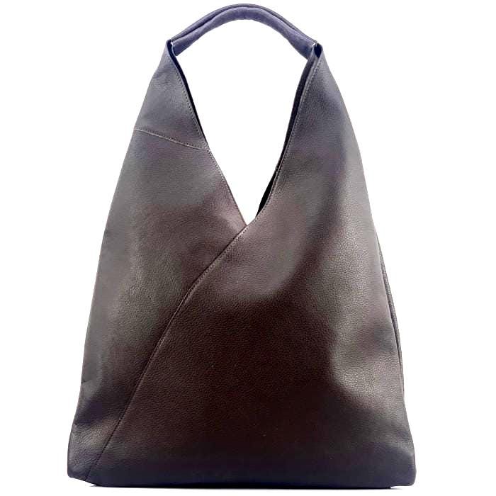 Black, Slouchy, Super-Soft, Leather Triangle Bag with Pochette, Handmade in Italy, with Free Shipping