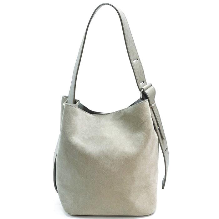 Light Grey Suede Bucket Bag, Full Grain Leather, Made in Italy, Free Shipping
