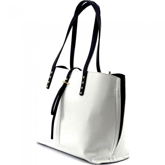Elegant White Leather Shopping Tote Bag, Handmade in Italy, Free Shipping