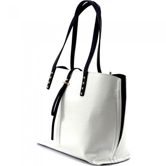 Handmade Italian White Leather Tote Bag with Rivets