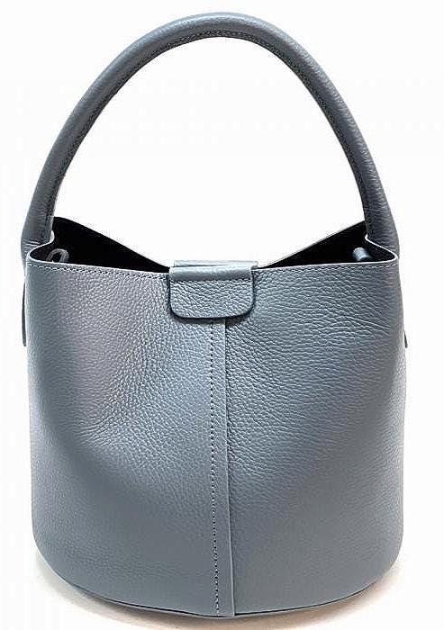 Stone Blue Leather Bucket Bag with Pochette - Handmade in Italy