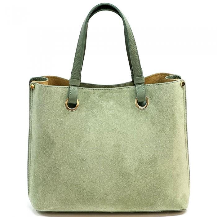 Classic Suede and Leather Tote with Metal Grommets, Handmade in Italy, Free Shipping to the US
