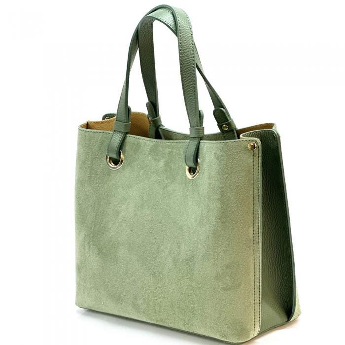 Classic Suede and Leather Tote with Metal Grommets, Handmade in Italy, Free Shipping to the US