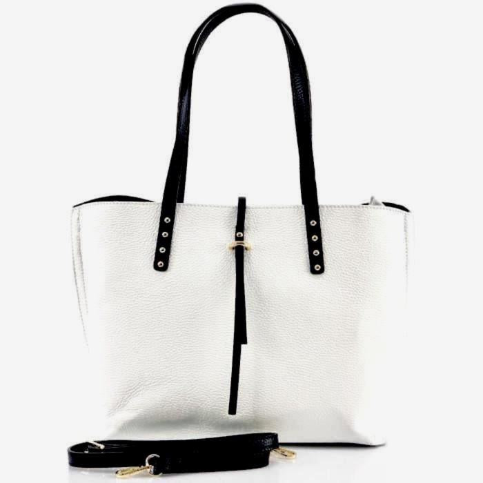 Elegant White Leather Shopping Tote Bag, Handmade in Italy, Free Shipping