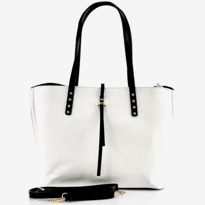 Handmade Italian White Leather Tote Bag with Rivets