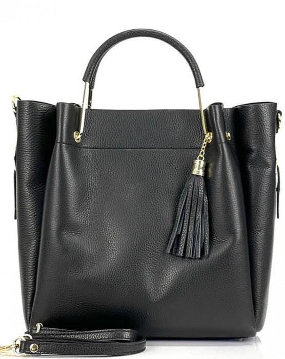 Classic Pebbled Leather Tote Bag, Handmade in Italy, Free Shipping to the US