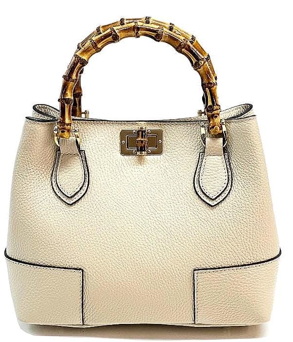 Handcrafted Italian Leather Tote with Natural Bamboo Handles
