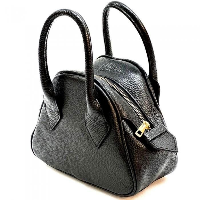 Classic Mini Bowling Bag in Pebbled Leather, Made in Italy,  Free Shipping