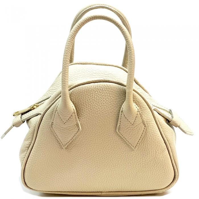 Classic Mini Bowling Bag in Pebbled Leather, Made in Italy,  Free Shipping