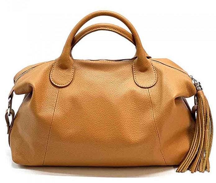 The Italian Way of Travel. Pebbled, Natural Grain Leather Satchel, Free Shipping to the US