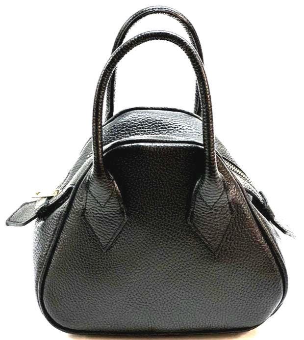 Classic Mini Bowling Bag in Pebbled Leather, Made in Italy,  Free Shipping