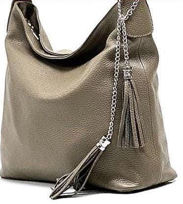 Taupe, Pebbled Soft Leather Shoulder Bag Handmade in Italy Free Shipping